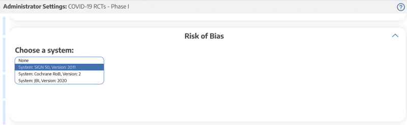  Risk of Bias settings can be accessed by administrators